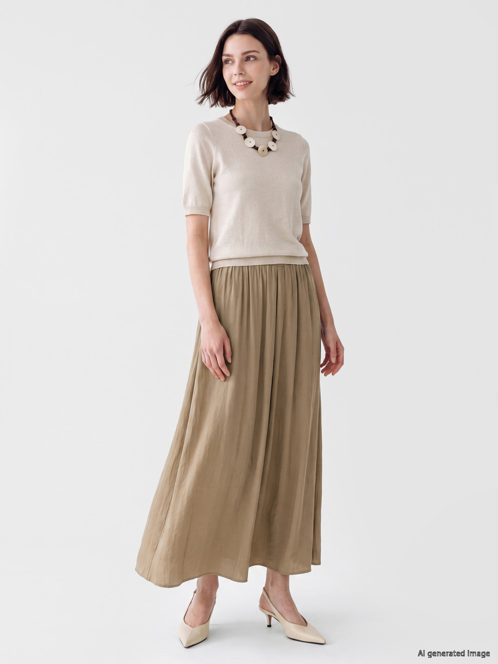Women's Elastic Waist Crinkled Midi Skirt