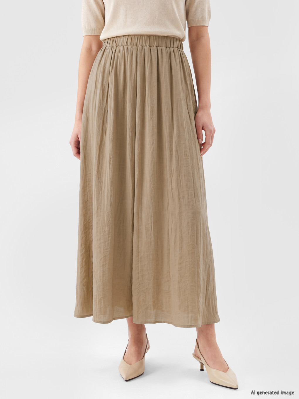 Women's Elastic Waist Crinkled Midi Skirt-1