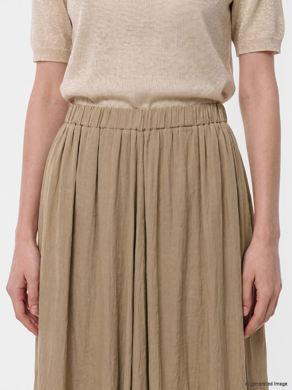 Women's Elastic Waist Crinkled Midi Skirt-2