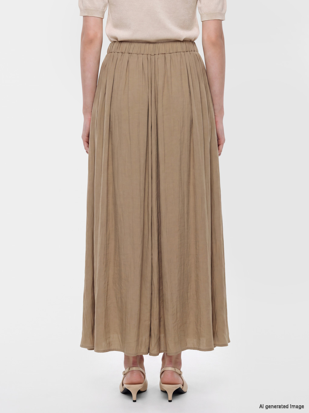 Women's Elastic Waist Crinkled Midi Skirt-3