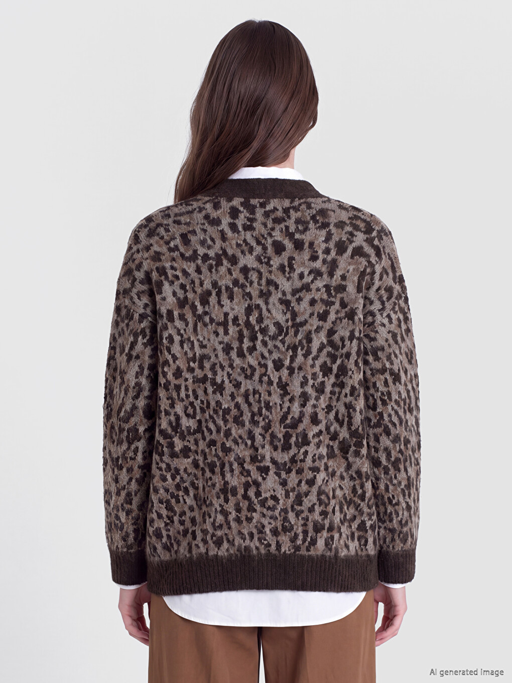 Ženski Trikot Kardigan Sa V-izrezom I Leopard Śarom-3