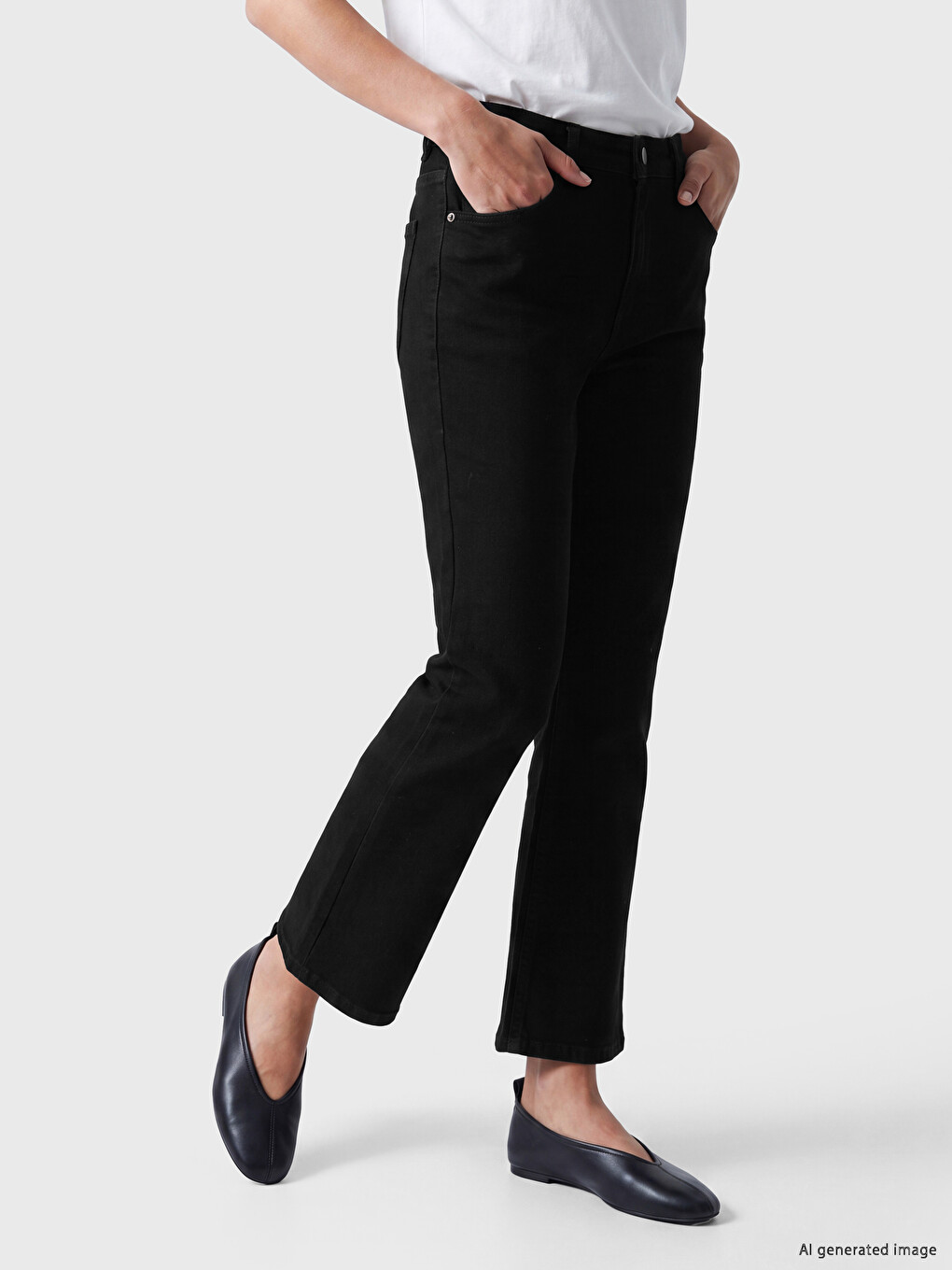 Siyah Yüksek Bel Crop Flare Kadın Jean Pantolon-1