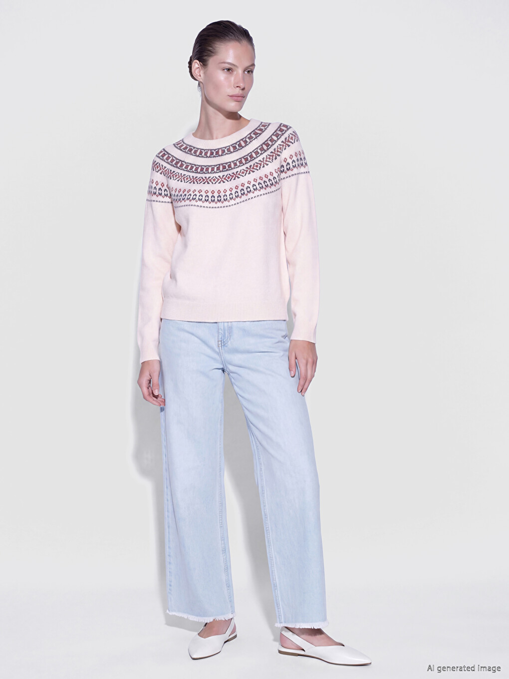 Crew Neck Patterned Women's Knitwear Sweater-1