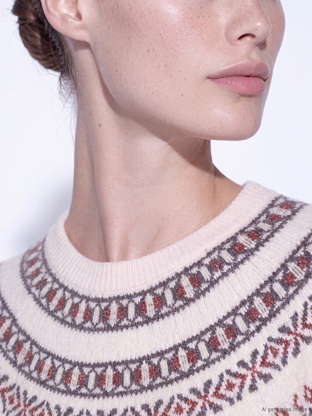 Crew Neck Patterned Women's Knitwear Sweater-2