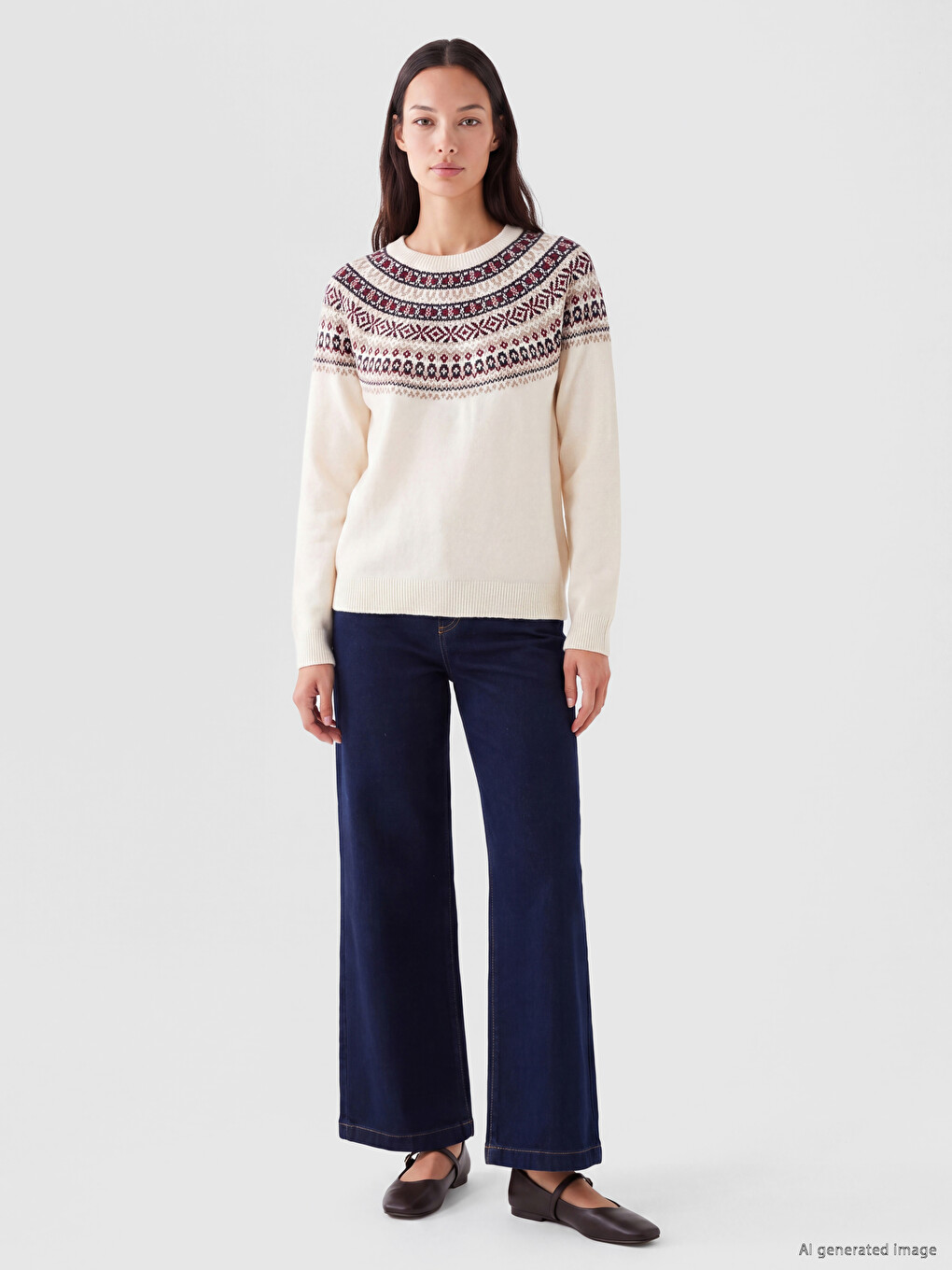 Crew Neck Patterned Women's Knitwear Sweater-1