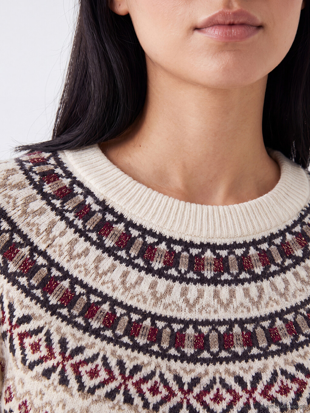 Crew Neck Patterned Women's Knitwear Sweater-2