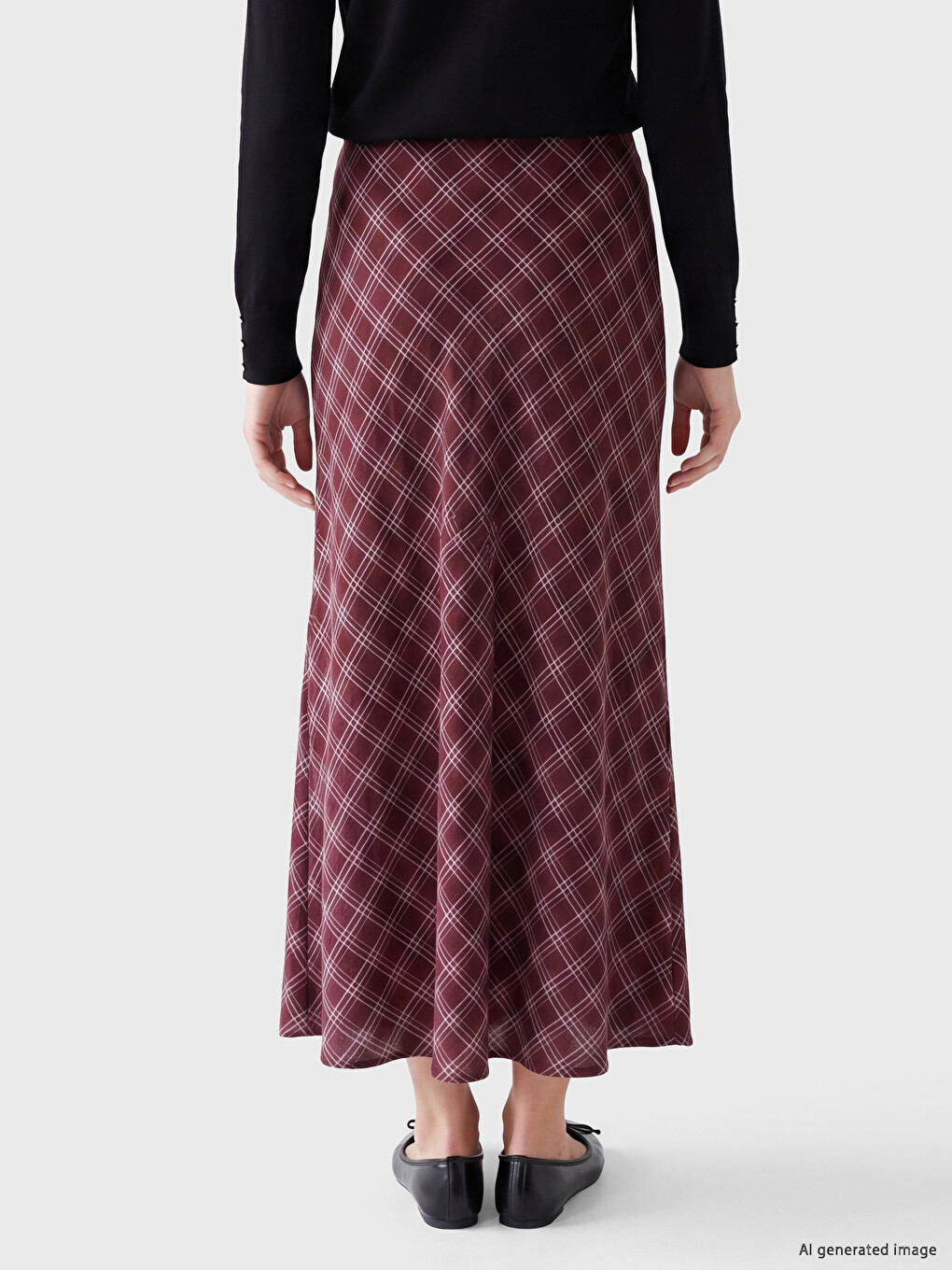 Waist Zippered Argyle Patterned Flared Skirt-3