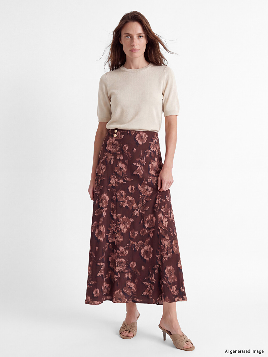 Elastic Waist Flowered A Line Skirt