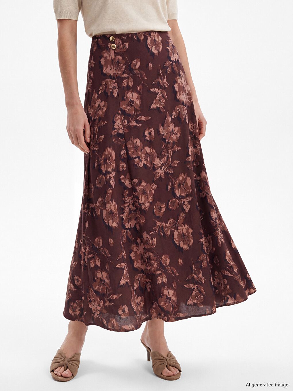 Elastic Waist Flowered A Line Skirt-1