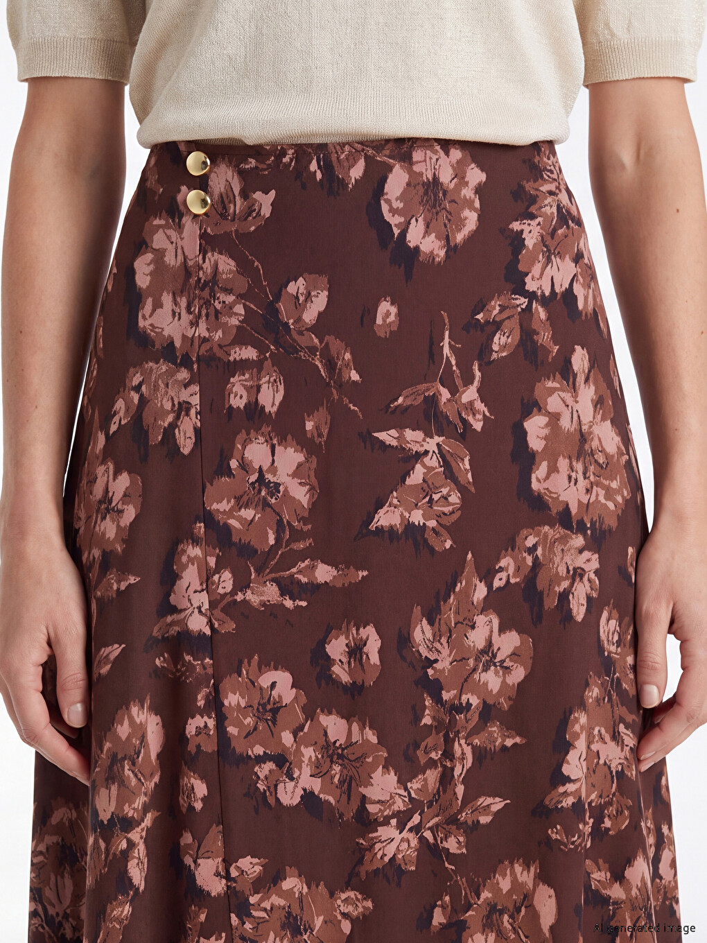 Elastic Waist Flowered A Line Skirt-2