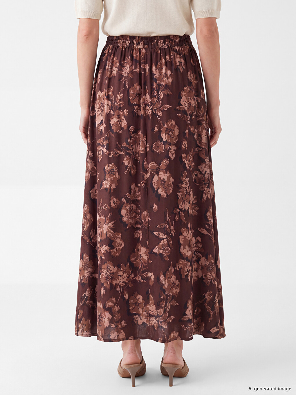Elastic Waist Flowered A Line Skirt-3