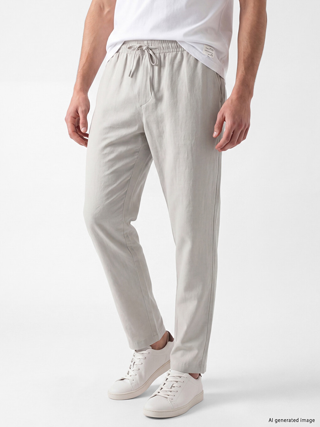 Bej Regular Fit Keten Görünümlü Erkek Pantolon