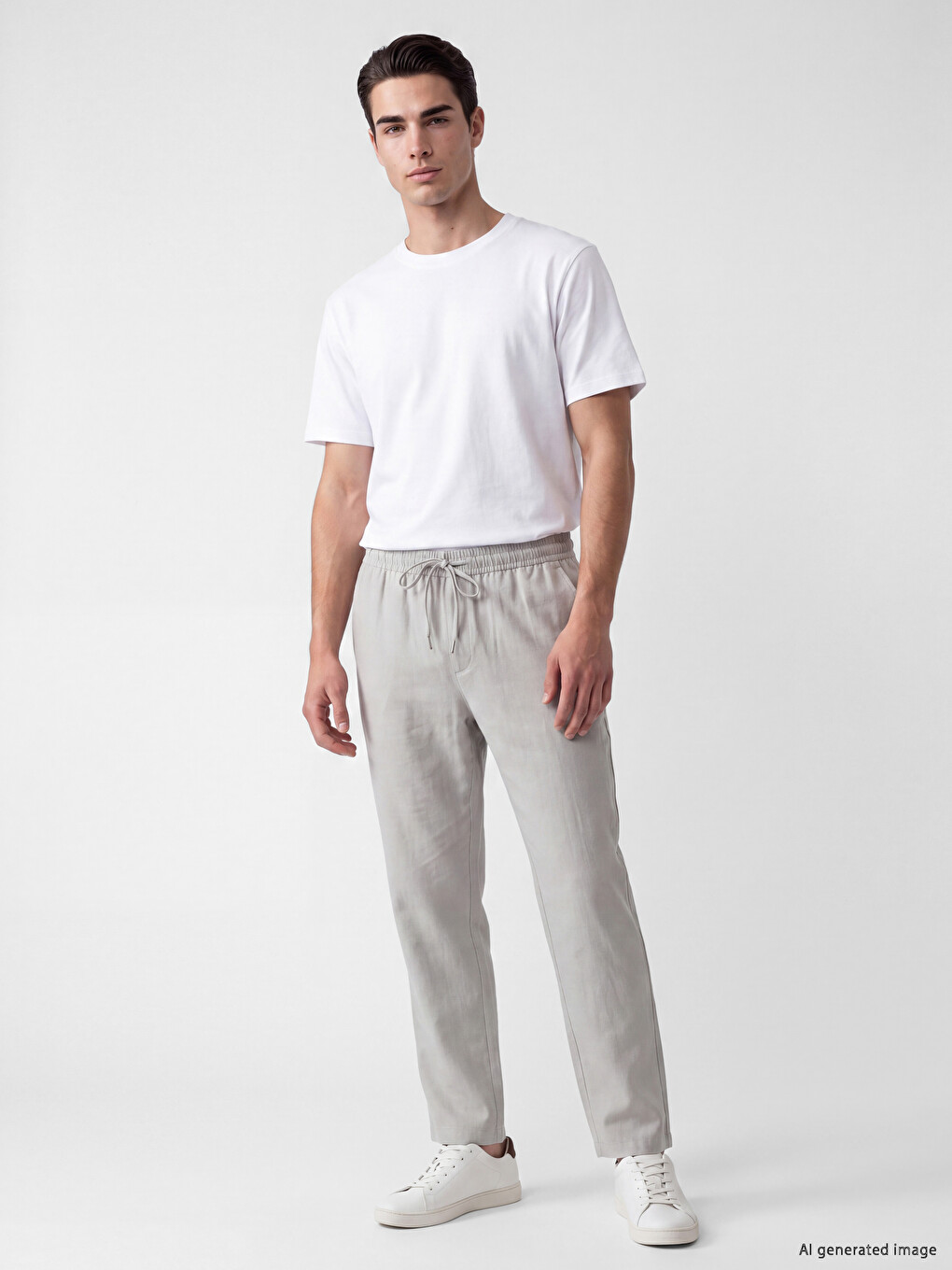 Bej Regular Fit Keten Görünümlü Erkek Pantolon-1