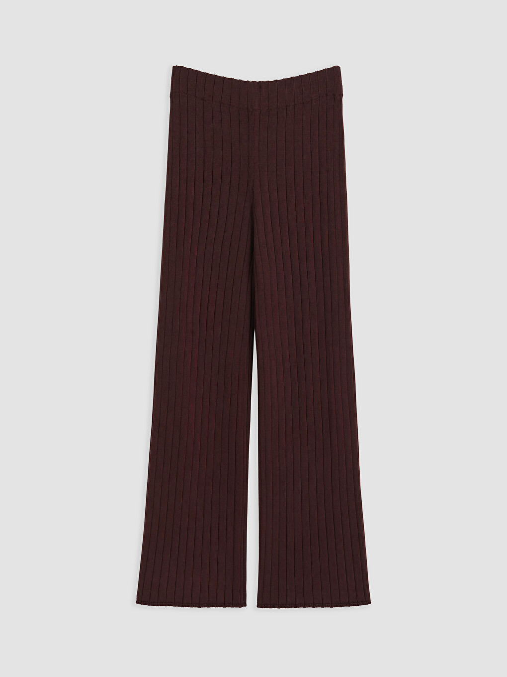 Bordo Beli Lastikli Fitilli Kadın Triko Pantolon
