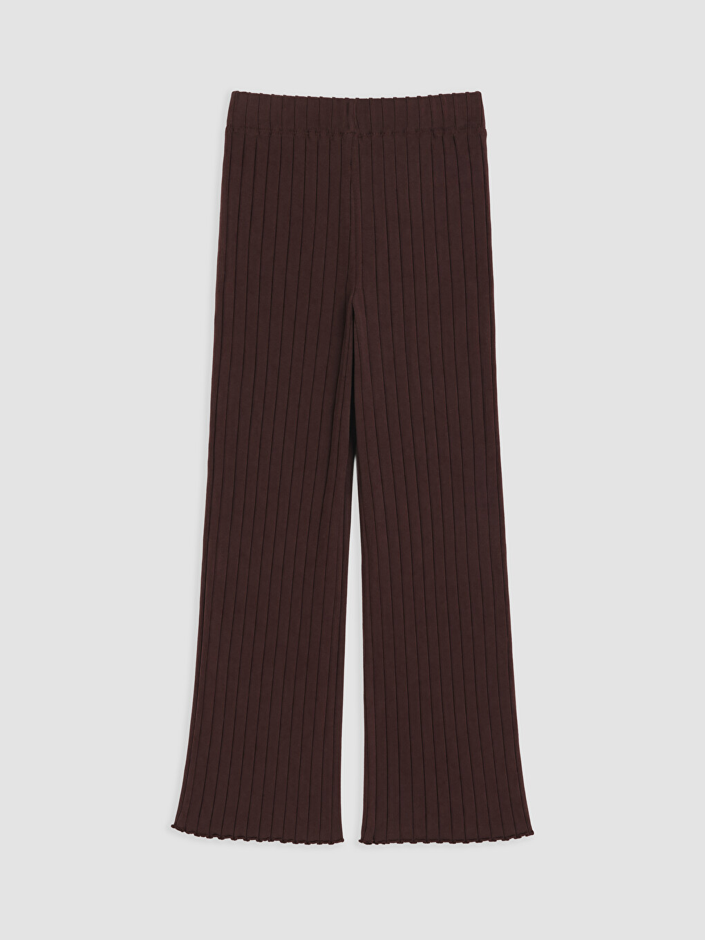 Bordo Beli Lastikli Fitilli Kadın Triko Pantolon-1