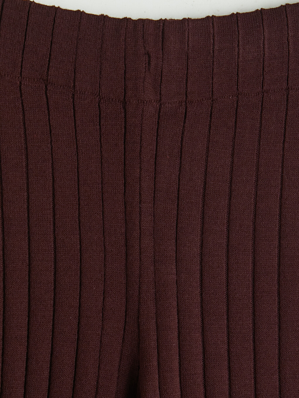 Bordo Beli Lastikli Fitilli Kadın Triko Pantolon-2