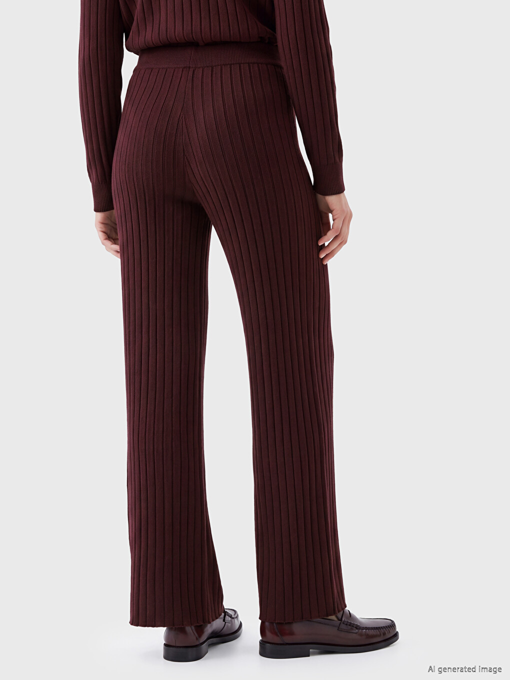 Ženske Pletene Pantalone Sa Elastičnim Strukom I Rebrastom Teksturom-3