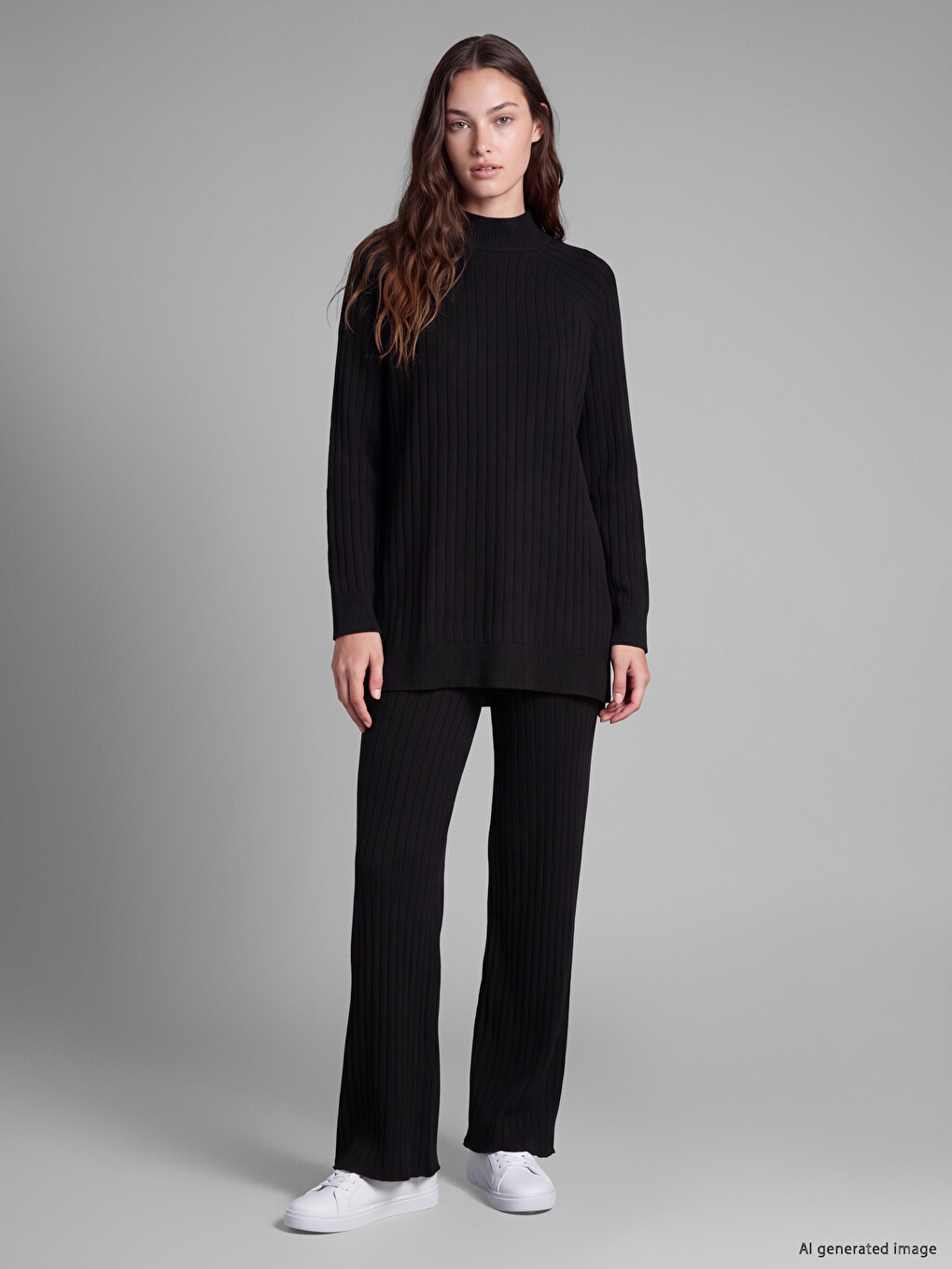 Elastic Waist Ribbed Women's Knitwear Trousers-1