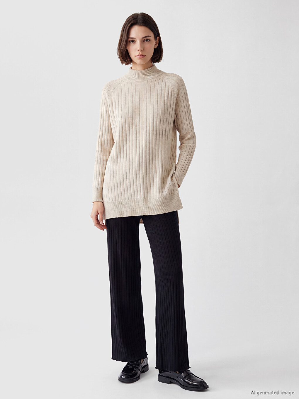 Mock Turtleneck Women's Knitwear Tunic-1