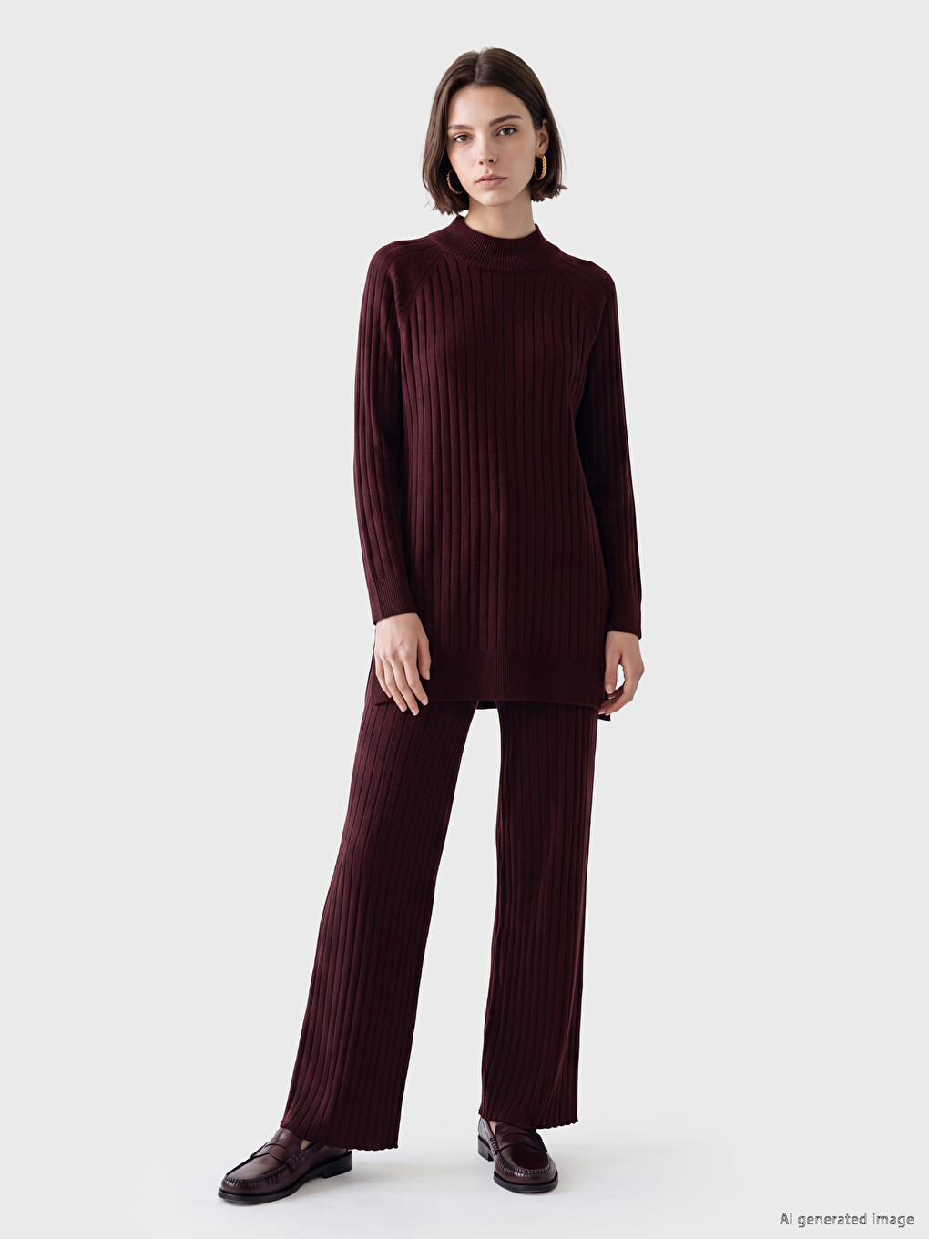 Mock Turtleneck Women's Knitwear Tunic-1