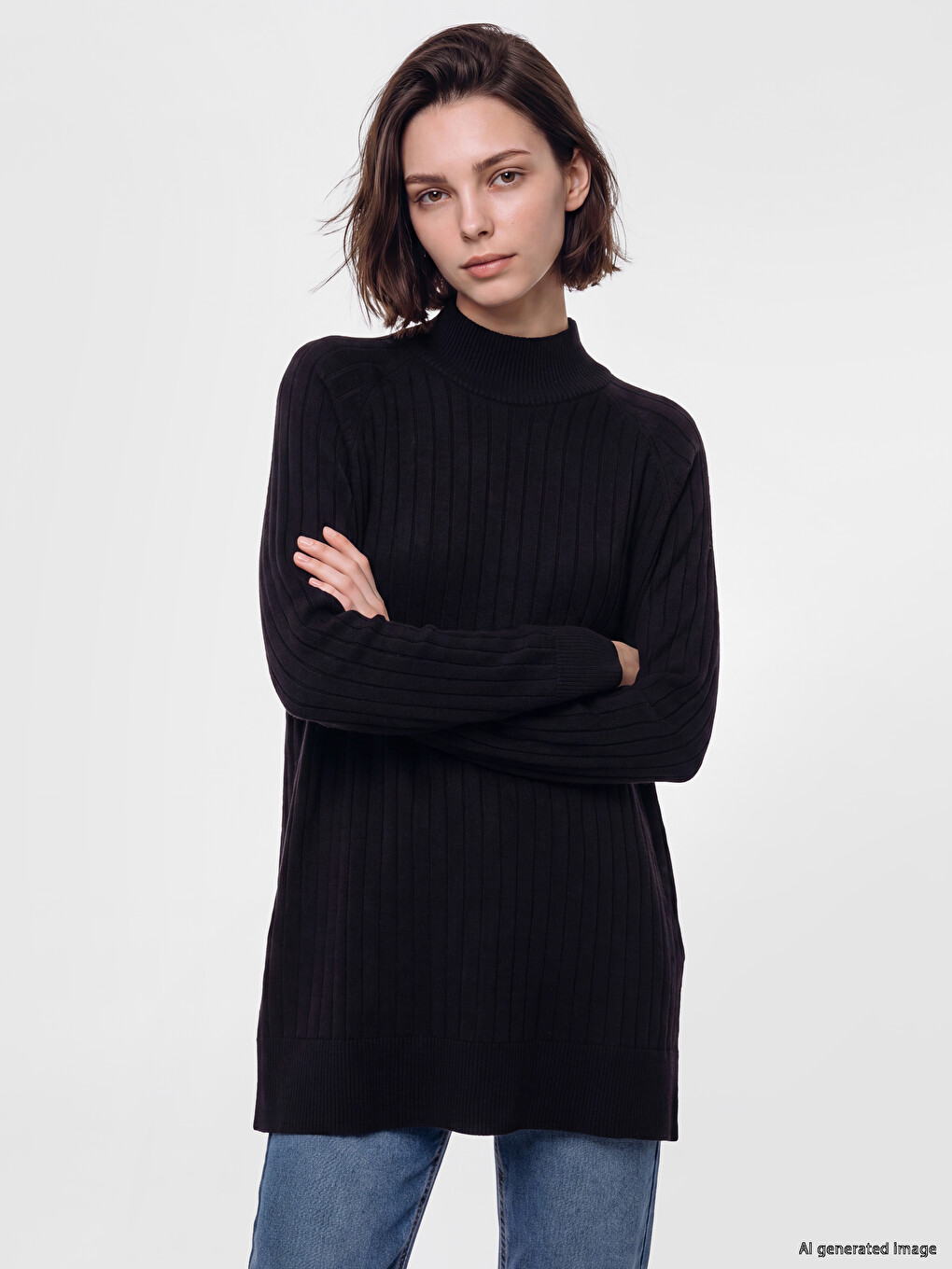 Mock Turtleneck Women's Knitwear Tunic