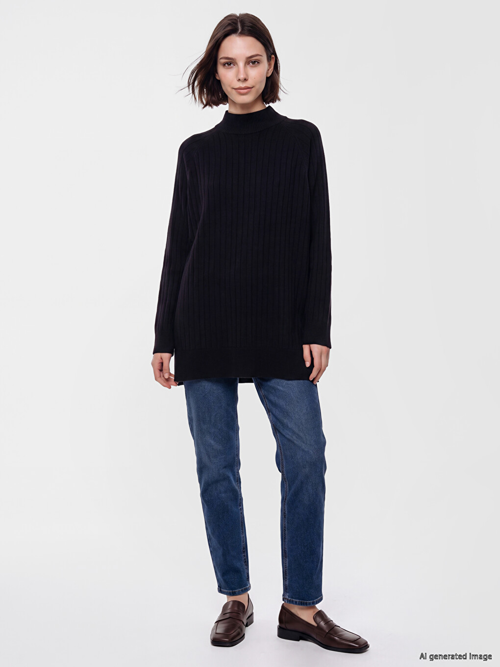 Mock Turtleneck Women's Knitwear Tunic-1