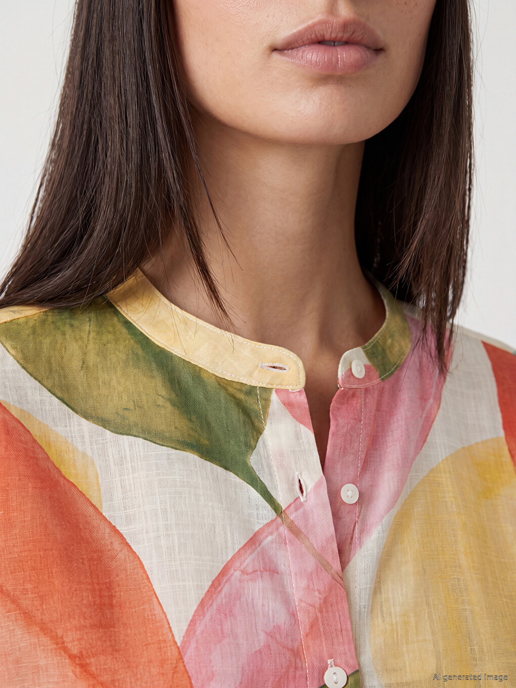 Patterned Grandad Collar Women's Shirt-2