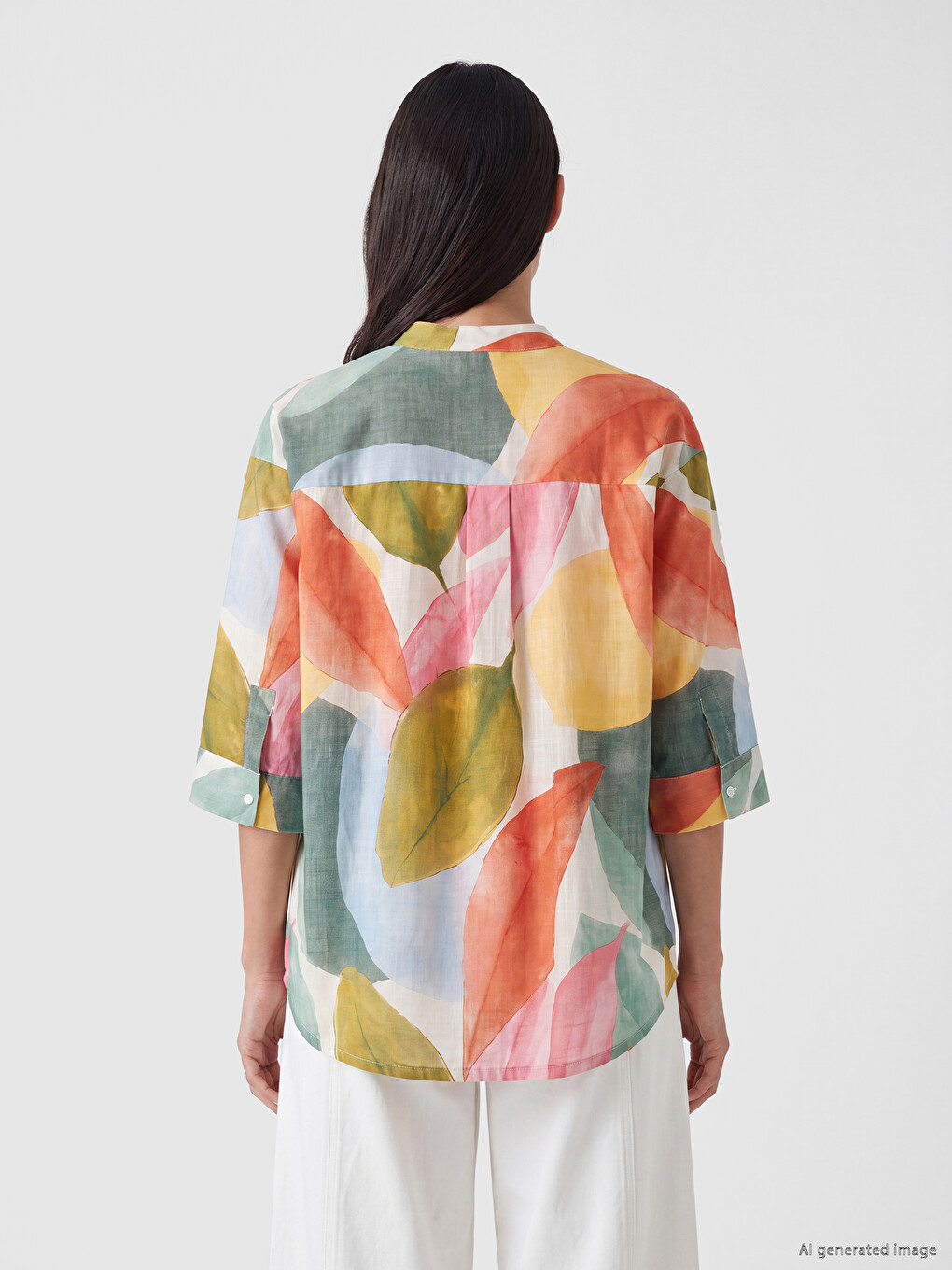Patterned Grandad Collar Women's Shirt-3