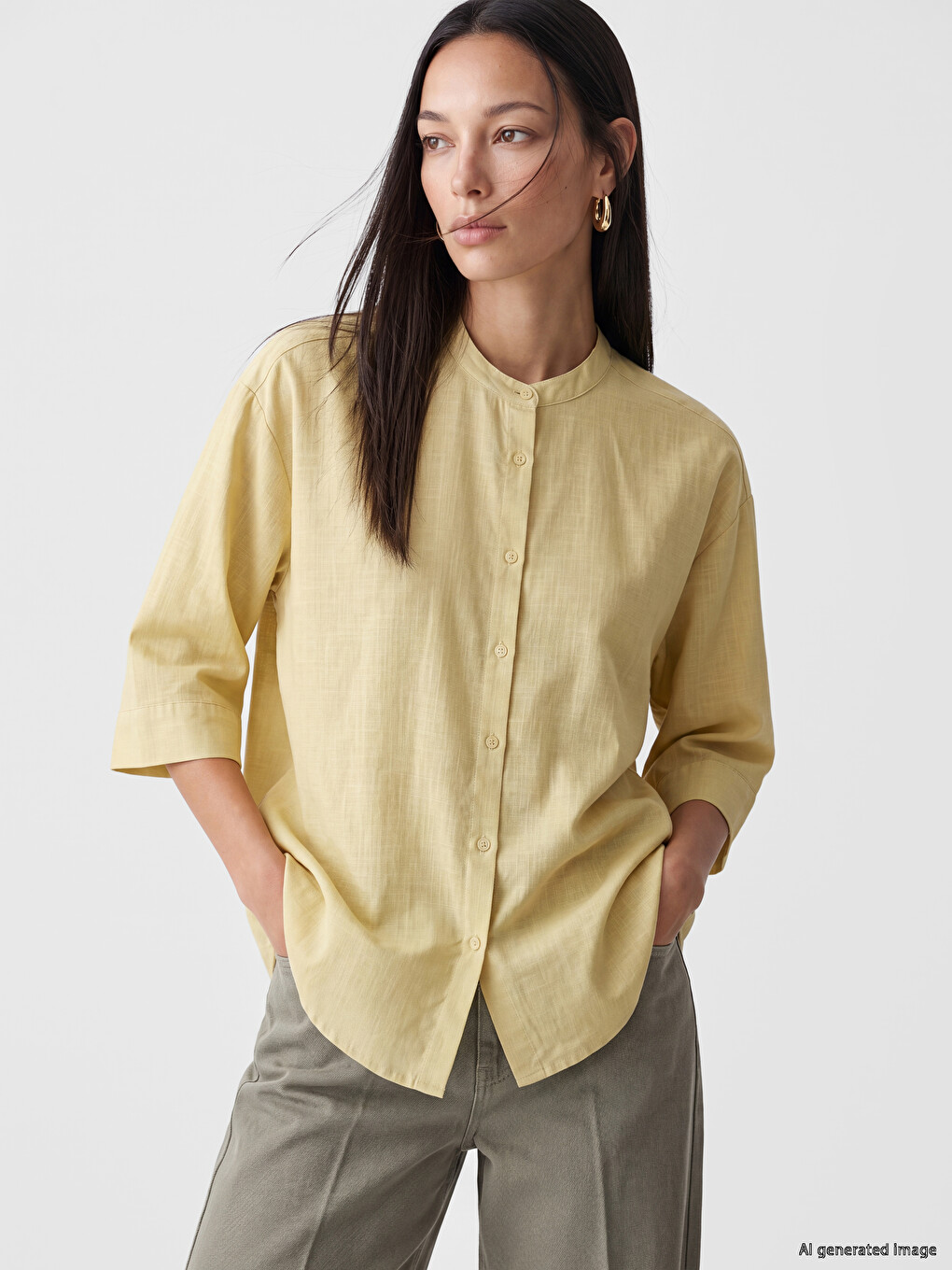 Grandad Collar Regular Fit Women's Shirt