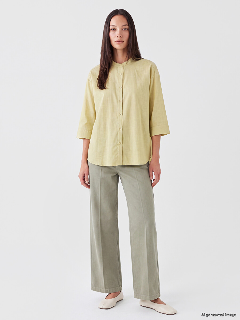 Grandad Collar Regular Fit Women's Shirt-1