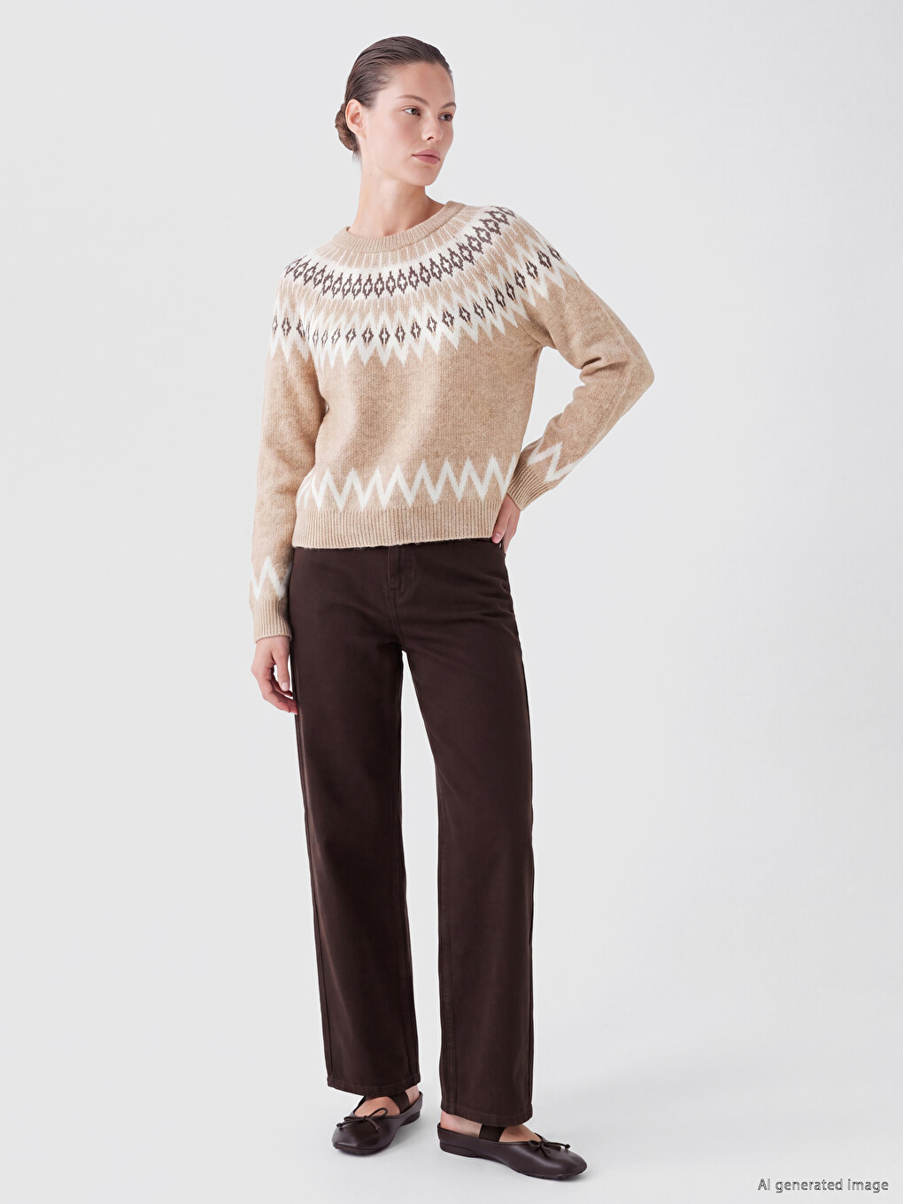 Crew Neck Patterned Women's Knitwear Sweater-1