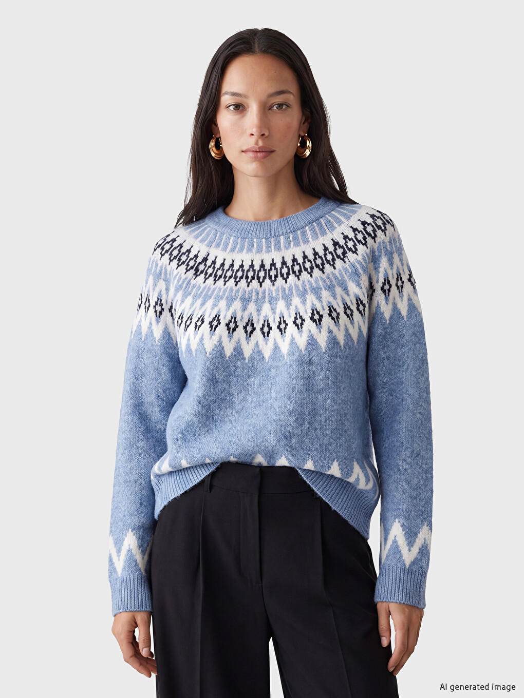 Crew Neck Patterned Women's Knitwear Sweater