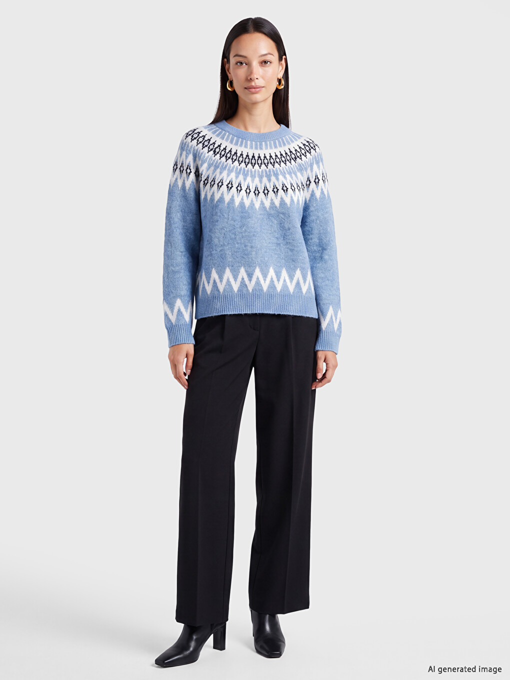 Crew Neck Patterned Women's Knitwear Sweater-1