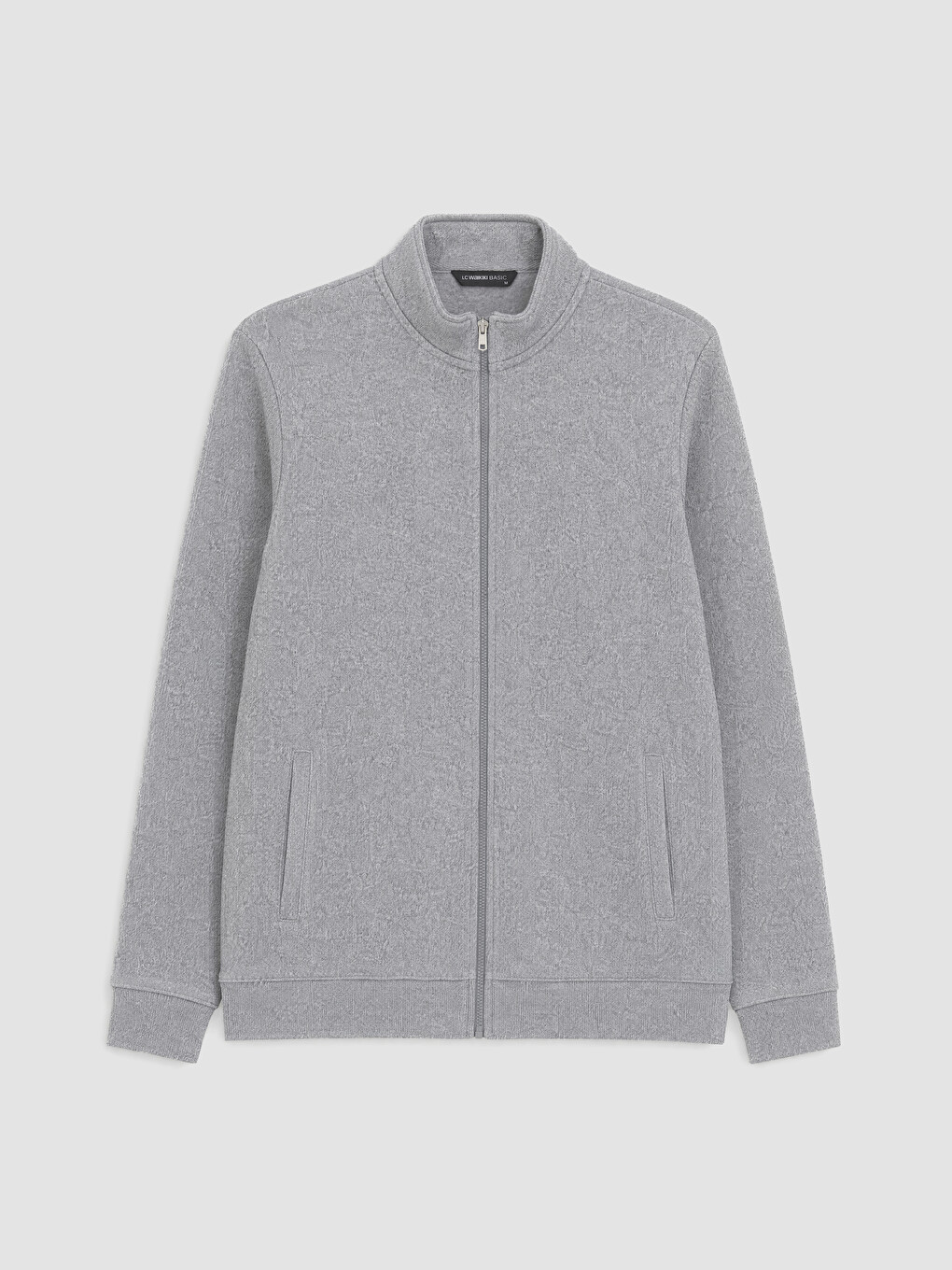 Gri Dik Yaka Erkek Fermuarlı Sweatshirt