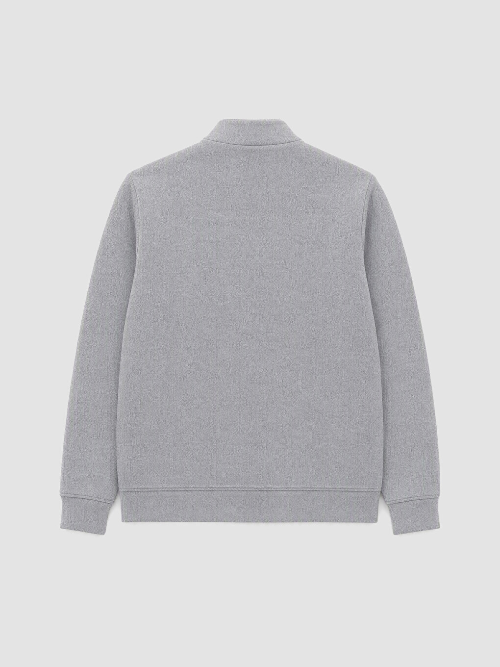 Gri Dik Yaka Erkek Fermuarlı Sweatshirt-2
