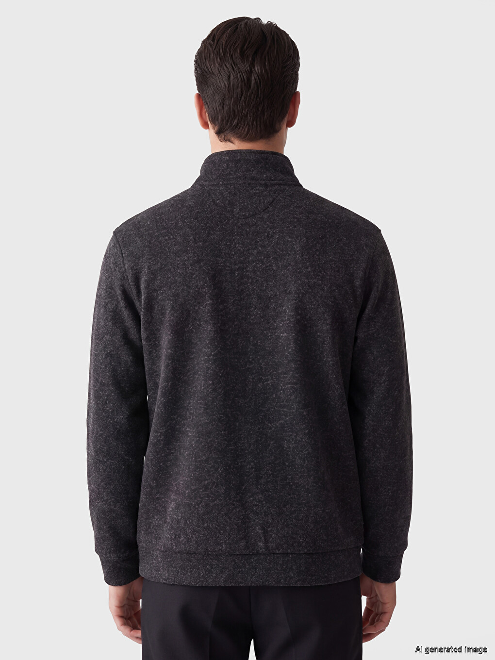 Siyah Dik Yaka Erkek Fermuarlı Sweatshirt-2