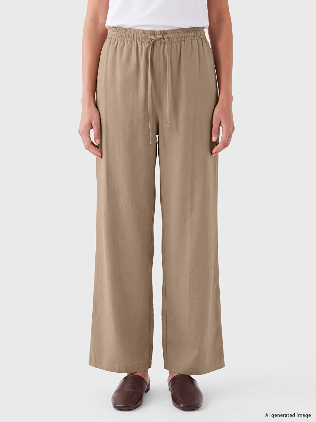 Elastic Waist Linen Blend Women's Trousers-1