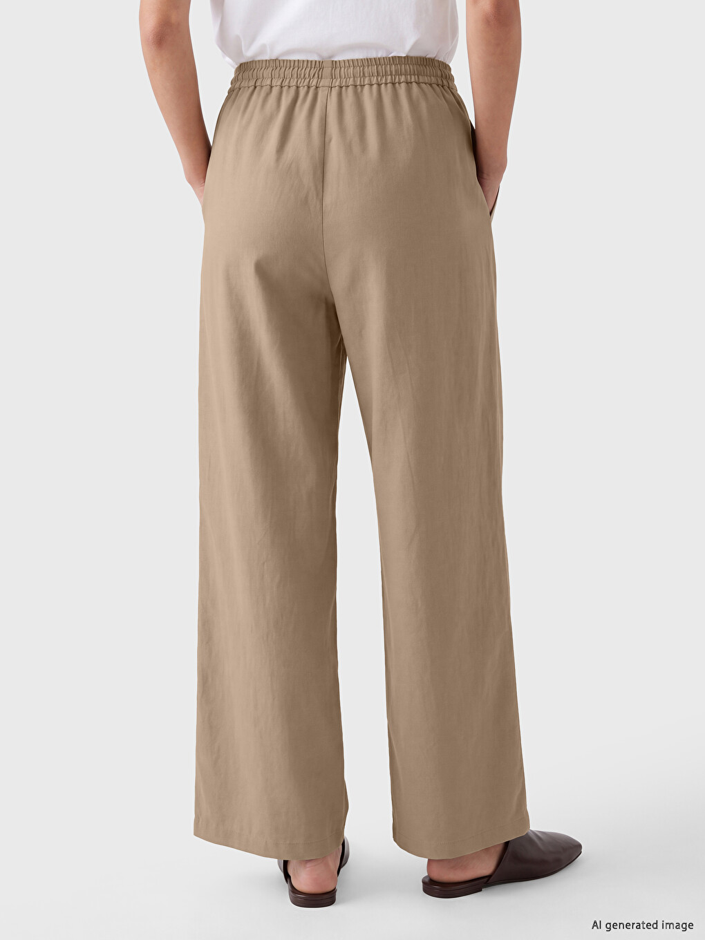 Elastic Waist Linen Blend Women's Trousers-3