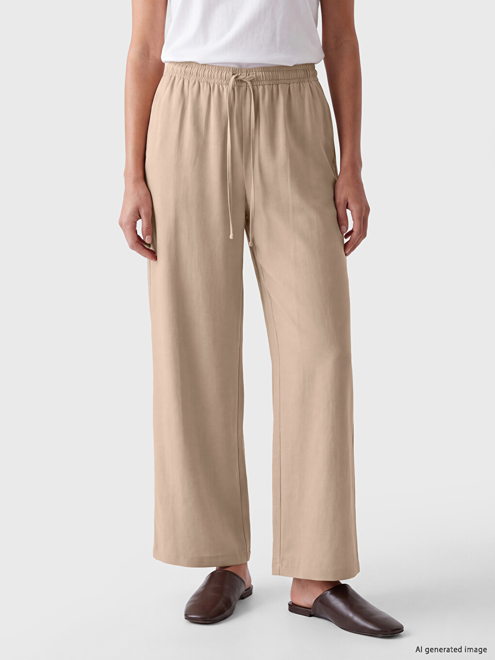 Elastic Waist Linen Blend Women's Trousers-1