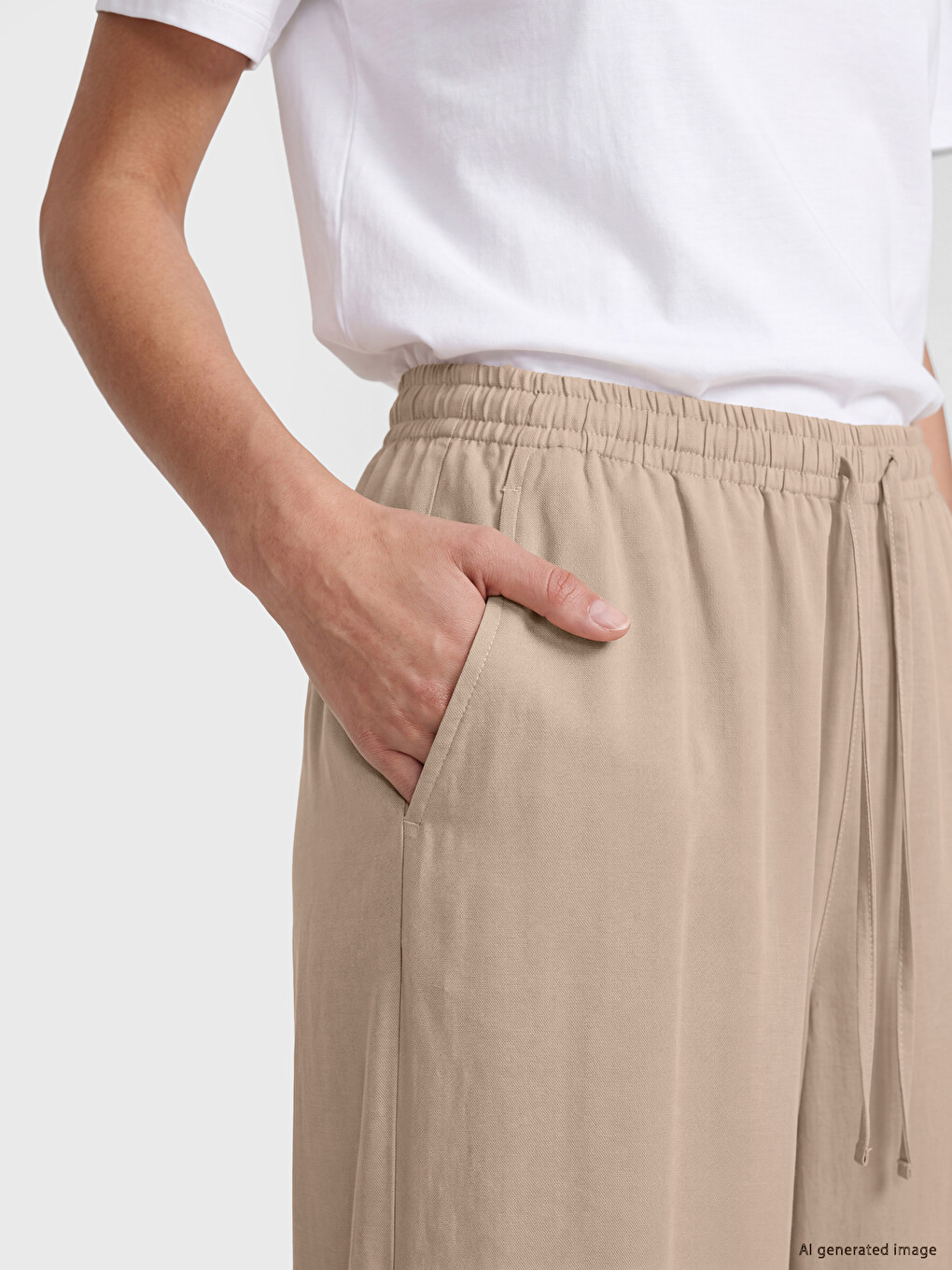 Elastic Waist Linen Blend Women's Trousers-2