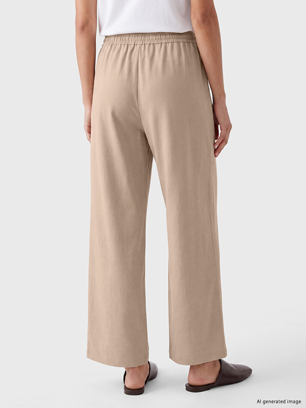 Elastic Waist Linen Blend Women's Trousers-3