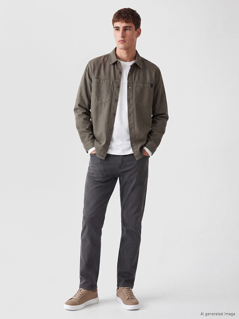 Haki Regular Fit Erkek Jean Gömlek-1