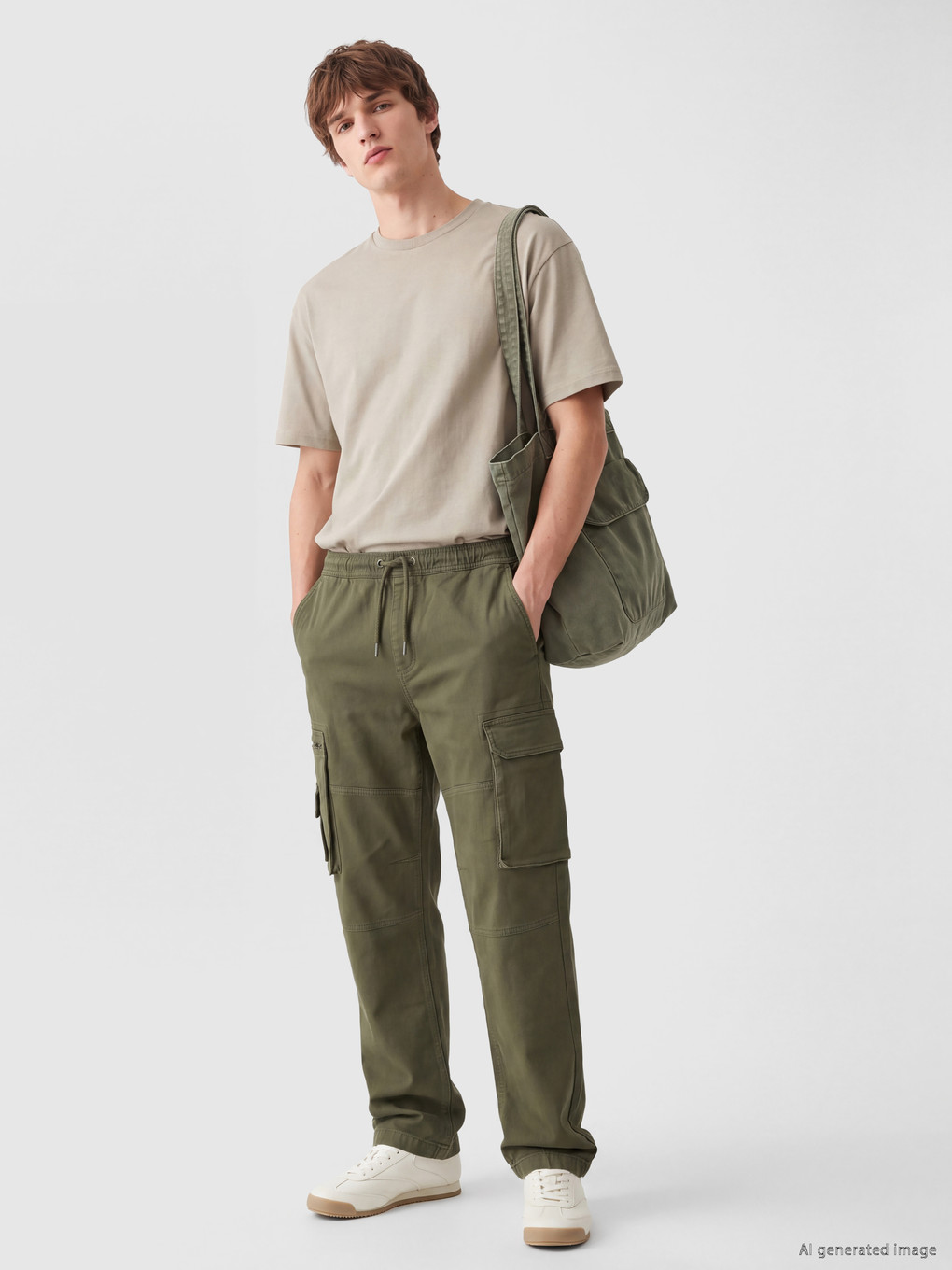 Man Khaki Cargo Trousers