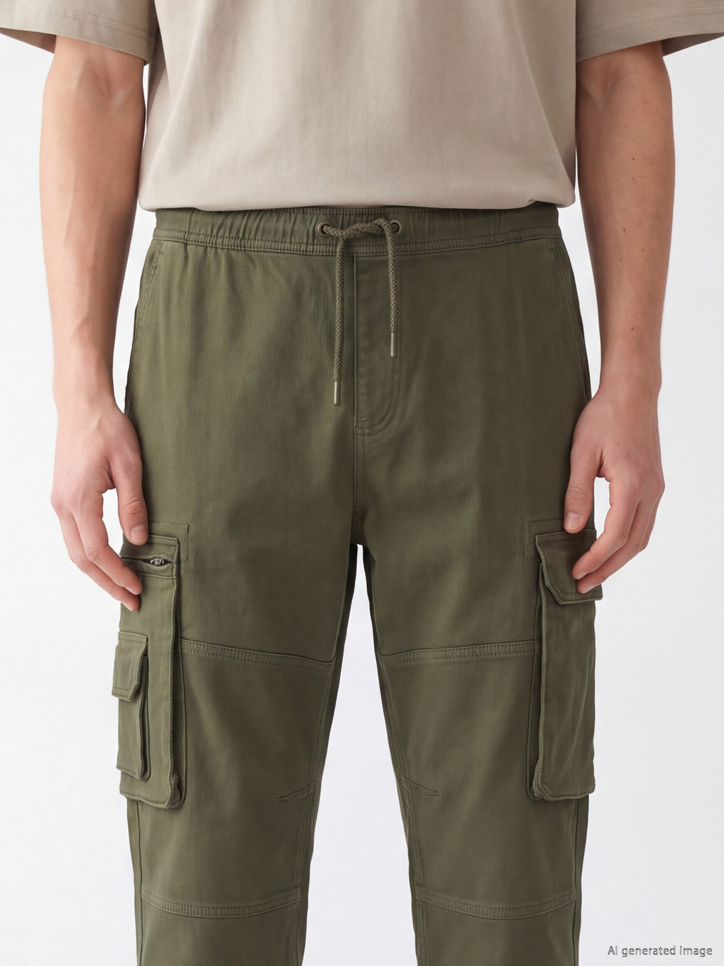 Man Khaki Cargo Trousers-2
