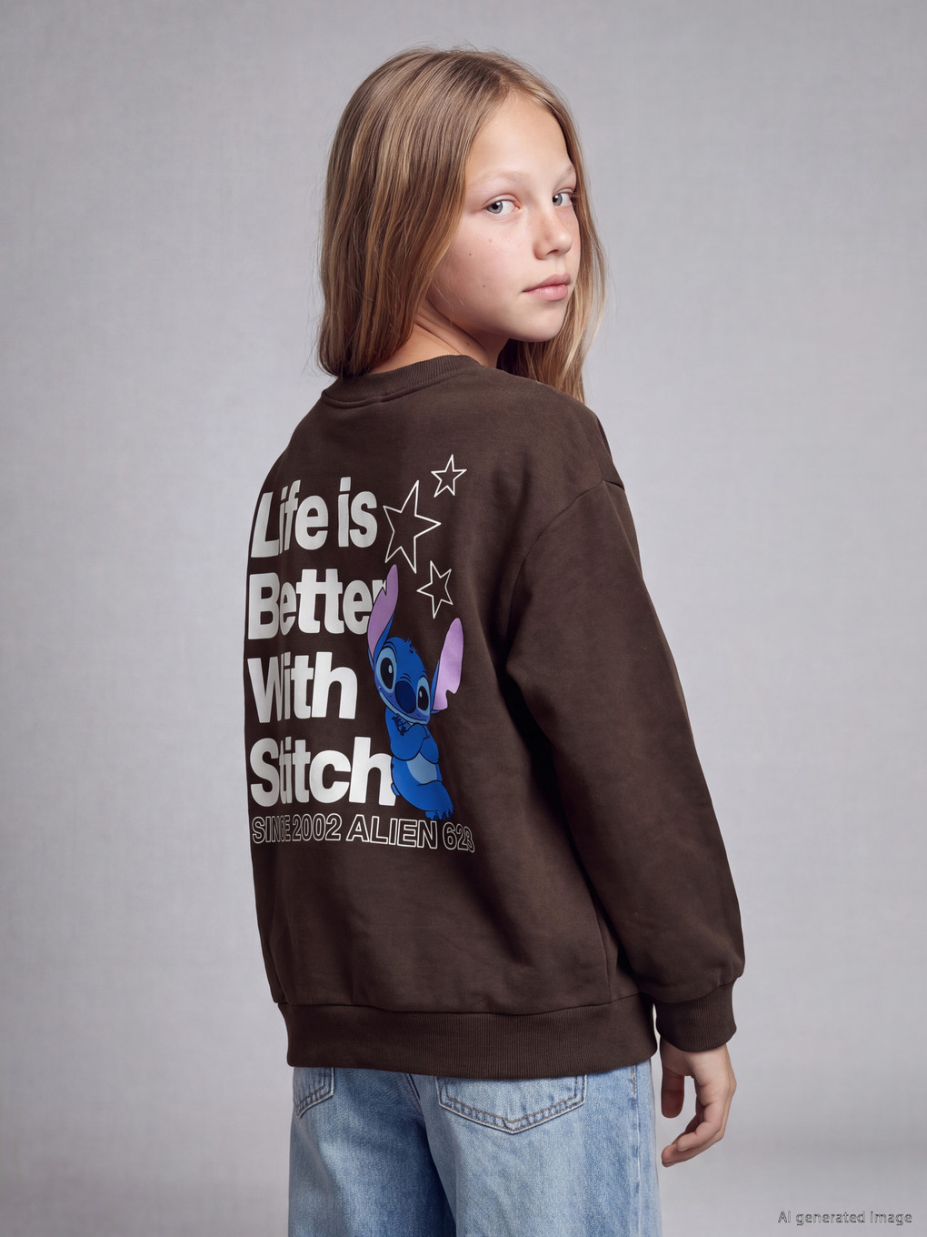 Stitch Printed Girls' Sweatshirt