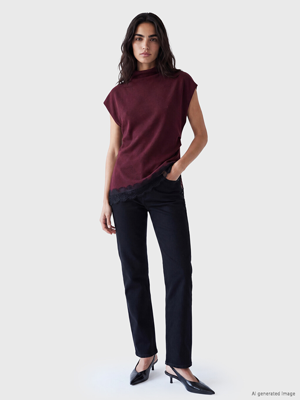 Mock Neck Lace Detailed Blouse-1