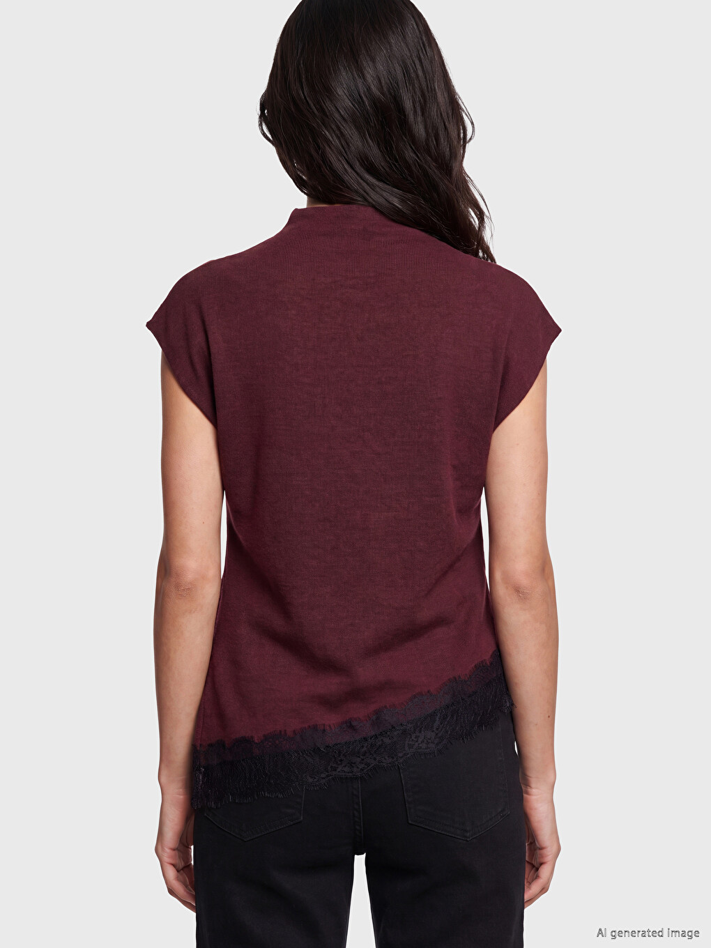 Mock Neck Lace Detailed Blouse-3
