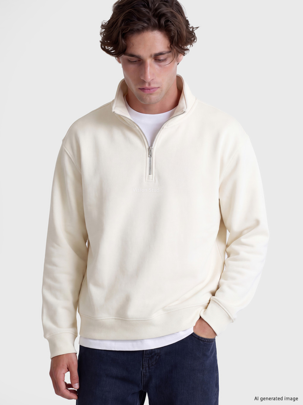 Man Beige Sweatshirt