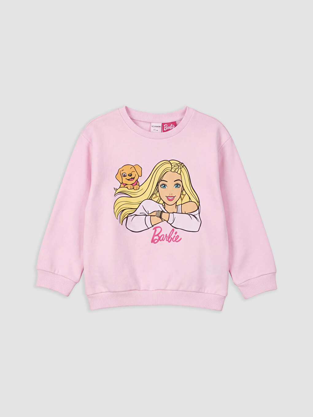 Pembe Barbie Baskılı Kız Çocuk Kalın Sweatshirt