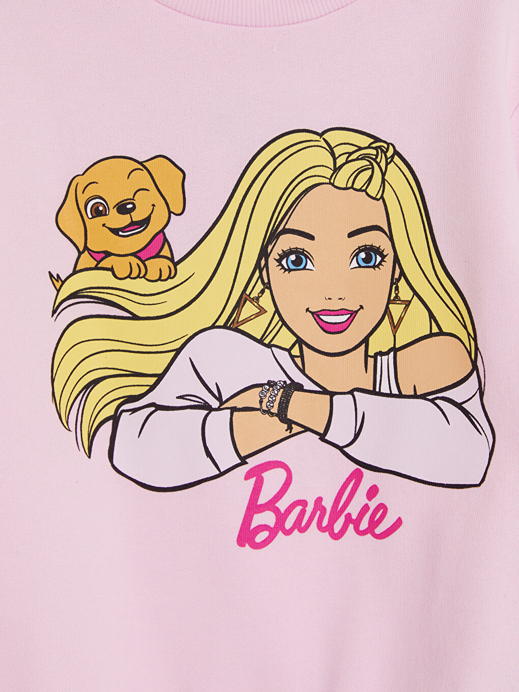 Pembe Barbie Baskılı Kız Çocuk Kalın Sweatshirt-2